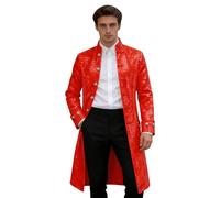 YOSUWOAI Steampunk Mantel Frack Herren Anzugjacke Mit Pailletten Glitzer Sakko Pailletten Anzugmantel Faschingskostüme Midi Glitzerjacke Viktorianischen Palast Gehrock Mittelalter Uniform