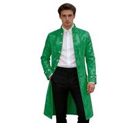 YOSUWOAI Steampunk Mantel Frack Herren Anzugjacke Mit Pailletten Glitzer Sakko Pailletten Anzugmantel Faschingskostüme Midi Glitzerjacke Viktorianischen Palast Gehrock Mittelalter Uniform