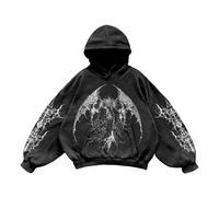 YOSUWOAI Sweatshirt Herren Y2K Vintage Totenkopf Print Casual Hoodie College Style Gothic Langarm Hoodies Lose Street Retro Sweatshirts Halloween Outfit Karneval Bequeme Kapuzenpullover