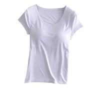 YOSUWOAI T-Shirt mit integriertem BH für Damen Sommer Oberteile Kurze Ärmel Blusen Weiche Tshirt Rundhals Kurzarm T-Shirts Lässig Tee Shirts Tops Fitnessstudio Workout Sportshirt