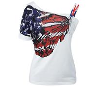 YOSUWOAI Tee Y2k Damen Grunge Top Emo Vintage Kurzarm T-Shirt Gothic Asymmetric Tshirts Clubwear Crop Tops Schulterfrei T-Shirt mit Schmetterlings Print Punk Sommer Bluse