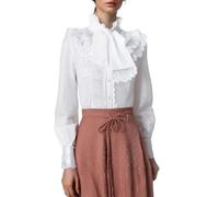 YOSUWOAI Viktorianische Bluse Damen Langarm Mittelalter Bluse Renaissance Rüschenbluse Viktorianische Shirt Für Frauen Vintage Hemd mit Rüschen Elegant Langarmshirt Gothic Oberteil