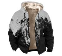 YOSUWOAI Wikinger Jacke Herren Gepolstert Hoodie Mantel Dicker Fleece Winterjacke mit Reißverschluss Nordischer Mythos 3D bedruckte Kapuzenjacke Warm gefütterter Winter Sweatjacke