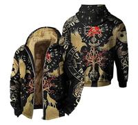 YOSUWOAI Wikinger Kostüm Herren Zip Hoodie Dicker Pullover Sweatjacke 3D-Druck Nordisches Fleece Kapuzenjacke Nordische Mythologie Winterjacke Viking Fleecejacke Kapuzenpullover