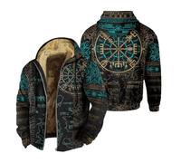YOSUWOAI Wikinger Kostüm Herren Zip Hoodie Dicker Pullover Sweatjacke 3D-Druck Nordisches Fleece Kapuzenjacke Nordische Mythologie Winterjacke Viking Fleecejacke Kapuzenpullover