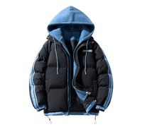 YOSUWOAI Winter Jacket Herren Dicke Thermo Steppjacke mit Kapuzen Lockere Daunenjacke Farbblock Winterjacke mit Taschen Y2K Streetwear Puffer Jacket Bequeme Kapuzenjacke Weich Steppmantel