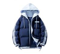 YOSUWOAI Winter Jacket Herren Dicke Thermo Steppjacke mit Kapuzen Lockere Daunenjacke Farbblock Winterjacke mit Taschen Y2K Streetwear Puffer Jacket Bequeme Kapuzenjacke Weich Steppmantel