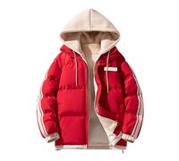 YOSUWOAI Winter Jacket Herren Dicke Thermo Steppjacke mit Kapuzen Lockere Daunenjacke Farbblock Winterjacke mit Taschen Y2K Streetwear Puffer Jacket Bequeme Kapuzenjacke Weich Steppmantel
