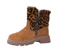 YOSUWOAI Winterstiefel Damen Leopardenmuster Boots Schnürboots Winter Outdoor Winterboots Kuschelig Wanderschuhe Fleece Thermostiefel Stiefeletten Elegant Boots Gefütterte Damenstiefel