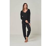YOU LOOK PERFECT Merino Loungewear Set "V-Strickpullover Blossom & Strickhose Bella" Schwarz XS
