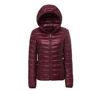 YOUCAI Damen Daunenjacke Leichte Steppjacke Light Down Jacke mit Kapuze Herbst Winter Warme Übergangsjacke Gesteppte Outdoorjacke Winterjacke Kapuzenjacke,Weinrot,4XL