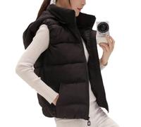 YOUCAI Damen Puffer Weste Wattierte Stepp Übergangsjacke ohne Ärmel mit Kapuze Steppweste Gesteppt Übergangsweste Warm Leichte Weste,Schwarz,L