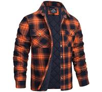 YOUCAI Herren Holzfäller Thermohemd Kariert Thermo Gefüttert Jacke Weich Arbeitshemd Basic Plaid Hemdjacke Outdoor Revers Freizeithemd,Orange Rot,3XL