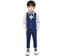 YOUCAI Jungen Kleid Anzugweste Set, 2/5tlg Outfit, Kinder Hochzeit Anzüge Gentleman Smoking Weste + Hose Kleidung Set,Blau-5 STÜCKE,4-5 Jahre