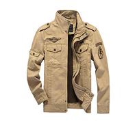 YOUCAI Military Jacke Herren Herbst Winter Übergangsjacke Leichte Fliegerjacke Stehkragen Funktionsjacke Winddicht Wasserdicht Sportjacke Bomber Jacke Multi Taschen Armee Jacke Feldjacke,Khaki,