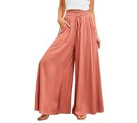 YOUCAI Weite Hosen Damen Palazzo Hose Gerade mit Taschen Yoga Stoffhose Elegant Sommer Freizeithose Strandhose mit Gummizug Locker Palazzo Lang Weite Hose Strandhose,Orange Rot,S