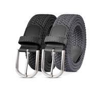 YOUCHAN 2er-Pack Gürtel für Damen und Herren Gürtel Elastische Flechtgürtel 3,3 cm Stretchgürtel mit Verstellbarer Dehnbarer Stoffgürtel Unisex Schwarz + Grau 100 cm