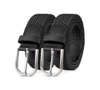 YOUCHAN 2er-Pack Gürtel für Damen und Herren Gürtel Elastische Flechtgürtel 3,3 cm Stretchgürtel mit Verstellbarer Dehnbarer Stoffgürtel Unisex Schwarz + Schwarz 90 cm