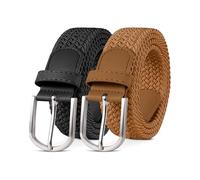 YOUCHAN 2er-Pack Gürtel für Damen und Herren Gürtel Elastische Flechtgürtel 3,3 cm Stretchgürtel mit Verstellbarer Dehnbarer Stoffgürtel Unisex Schwarz + Braun 120 cm