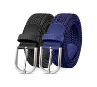 YOUCHAN 2er-Pack Gürtel für Damen und Herren Gürtel Elastische Flechtgürtel 3,3 cm Stretchgürtel mit Verstellbarer Dehnbarer Stoffgürtel Unisex Schwarz + Blau 90 cm