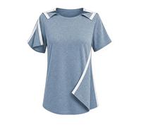 Youdiao Hemd für Damen, nach der Schulter, zum Abreißen, Schnappverschluss, kurzärmelig, Rotatorenmanschette, Erholung, ein Muss für Chemo-Kleidung, Hell, blau, X-Groß