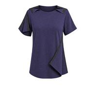 Youdiao Hemd für Damen, nach der Schulter, zum Abreißen, Schnappverschluss, kurzärmelig, Rotatorenmanschette, Erholung, ein Muss für Chemo-Kleidung, Marineblau, X-Groß