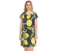 YOUJUNER Damen Nachthemd Obst Zitrone Muster Nachthemd Kurzarm Nachthemd Nachtwäsche Loungewear T-Shirt Kleid