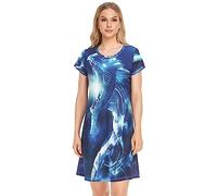 YOUJUNER Damen Nachthemden Fantasy-Drache Nachtwäsche Kurzarm Schlafshirt Sommer Sleepshirt Nachtkleid Schlafhemd