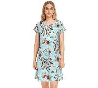 YOUJUNER Damen Nachthemden Feder-Traumfänger Nachtwäsche Kurzarm Schlafshirt Sommer Sleepshirt Nachtkleid Schlafhemd