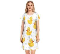 YOUJUNER Damen Nachthemden Gelbe Enten Nachtwäsche Kurzarm Schlafshirt Sommer Sleepshirt Nachtkleid Schlafhemd