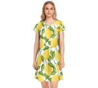 YOUJUNER Damen Nachthemden Gelbe Zitrone Nachtwäsche Kurzarm Schlafshirt Sommer Sleepshirt Nachtkleid Schlafhemd