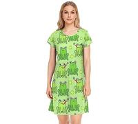 YOUJUNER Damen Nachthemden Grüner Frosch-Muster Nachtwäsche Kurzarm Schlafshirt Sommer Sleepshirt Nachtkleid Schlafhemd