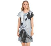 YOUJUNER Damen Nachthemden Husky-Hundedekor Nachtwäsche Kurzarm Schlafshirt Sommer Sleepshirt Nachtkleid Schlafhemd