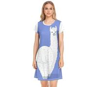 YOUJUNER Damen Nachthemden Lustiger Lama-Alpaka-Druck Nachtwäsche Kurzarm Schlafshirt Sommer Sleepshirt Nachtkleid Schlafhemd