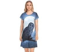 YOUJUNER Damen Nachthemden Nachtmond-Eule Nachtwäsche Kurzarm Schlafshirt Sommer Sleepshirt Nachtkleid Schlafhemd