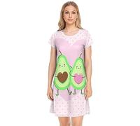 YOUJUNER Damen Nachthemden Nette Avocado-Liebe Nachtwäsche Kurzarm Schlafshirt Sommer Sleepshirt Nachtkleid Schlafhemd