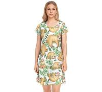 YOUJUNER Damen Nachthemden Nettes Faultier Nachtwäsche Kurzarm Schlafshirt Sommer Sleepshirt Nachtkleid Schlafhemd