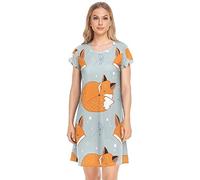 YOUJUNER Damen Nachthemden Nettes Fuchs-Muster Nachtwäsche Kurzarm Schlafshirt Sommer Sleepshirt Nachtkleid Schlafhemd
