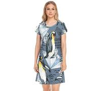 YOUJUNER Damen Nachthemden Nettes Pinguin-Muster Nachtwäsche Kurzarm Schlafshirt Sommer Sleepshirt Nachtkleid Schlafhemd