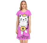 YOUJUNER Damen Nachthemden Prinzessin süße Katze Nachtwäsche Kurzarm Schlafshirt Sommer Sleepshirt Nachtkleid Schlafhemd