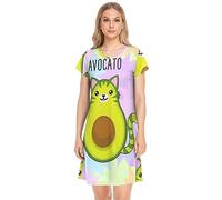 YOUJUNER Damen Nachthemden Süße Avocado-Katze Nachtwäsche Kurzarm Schlafshirt Sommer Sleepshirt Nachtkleid Schlafhemd