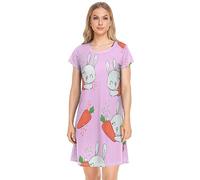 YOUJUNER Damen Nachthemden Süße Häschen-Karotten-Kaninchen Nachtwäsche Kurzarm Schlafshirt Sommer Sleepshirt Nachtkleid Schlafhemd