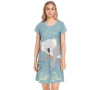 YOUJUNER Damen Nachthemden Süße Koala-Bär-Druck Nachtwäsche Kurzarm Schlafshirt Sommer Sleepshirt Nachtkleid Schlafhemd