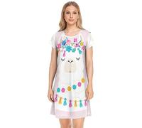 YOUJUNER Damen Nachthemden süßer Alpaka-Lama-Lama-Druck Nachtwäsche Kurzarm Schlafshirt Sommer Sleepshirt Nachtkleid Schlafhemd