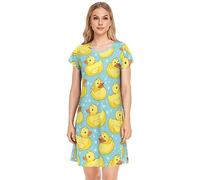 YOUJUNER Damen Nachthemden süßer Gelbe Enten Nachtwäsche Kurzarm Schlafshirt Sommer Sleepshirt Nachtkleid Schlafhemd
