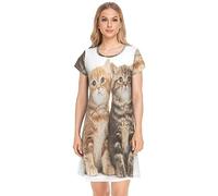 YOUJUNER Damen Nachthemden süßes Katze-Druck Nachtwäsche Kurzarm Schlafshirt Sommer Sleepshirt Nachtkleid Schlafhemd