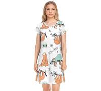YOUJUNER Damen Nachthemden Tier-Faultier-Muster Nachtwäsche Kurzarm Schlafshirt Sommer Sleepshirt Nachtkleid Schlafhemd