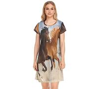 YOUJUNER Damen Nachthemden Tier Pferd Nachtwäsche Kurzarm Schlafshirt Sommer Sleepshirt Nachtkleid Schlafhemd