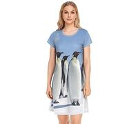 YOUJUNER Damen Nachthemden Tier Pinguin Nachtwäsche Kurzarm Schlafshirt Sommer Sleepshirt Nachtkleid Schlafhemd