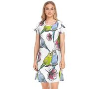 YOUJUNER Damen Nachthemden Vogel-Papagei-Liebe Nachtwäsche Kurzarm Schlafshirt Sommer Sleepshirt Nachtkleid Schlafhemd